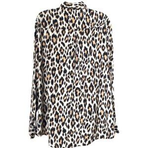 Chico's Leopard Print Long Sleeve Button Down Collared Shirt Sz 3/Large #06